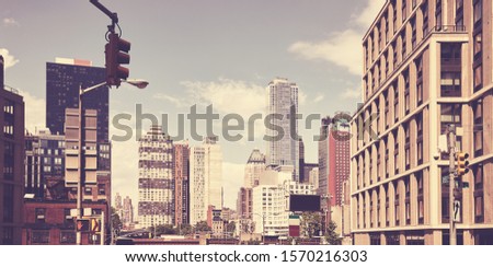 Retro stylized picture of New York cityscape, USA.