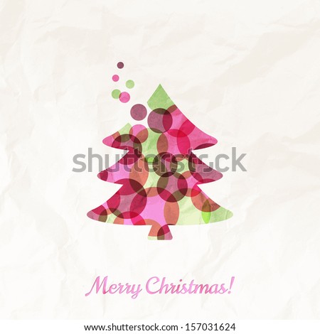 Merry Christmas background with Christmas tree and crumpled paper