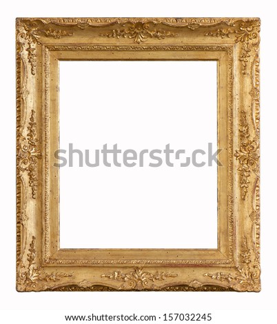 Gold vintage picture frame isolated on white background.