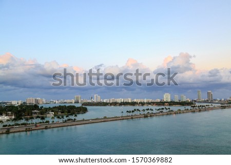 Miami town from fort lauderdale port in Miami, FL, USA
