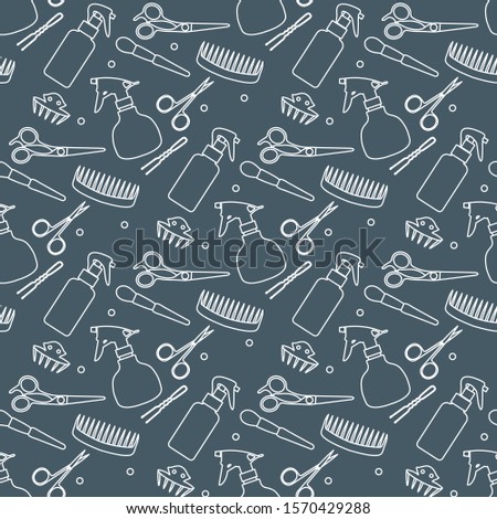 Vector seamless pattern with professional hairdresser tools. Barbershop. Beauty, hairdressing salon. Manicure. Glamour fashion vogue style. Design for textile, wrapping, print.