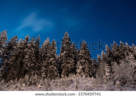 Winter night landscape on a background of mountains and a silent star in the town of Neustift in the Stubai Valley in Austria.