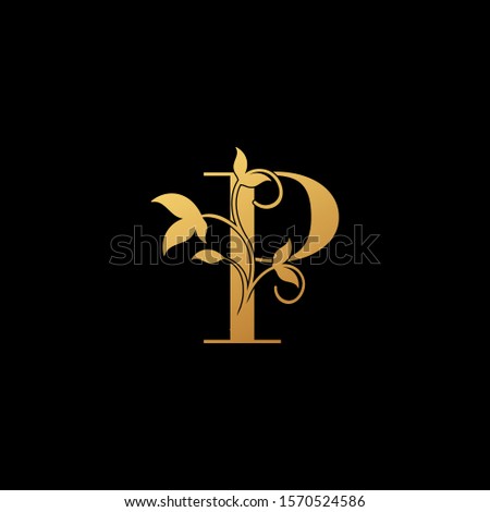 Golden Luxury Letter P logo icon. Design concept logo  letter P  with  leaves golden color for luxuries, initial, fashion, restaurant, cafe, hotel and more brand identity.