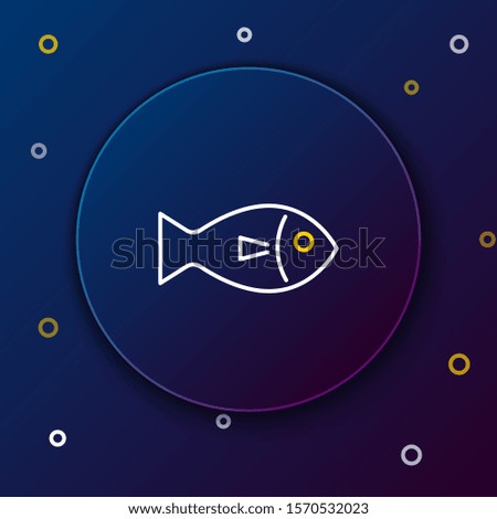 White and yellow line Fish icon isolated on dark blue background. Colorful outline concept. Vector Illustration