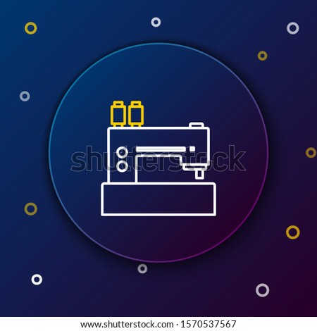 White and yellow line Sewing machine icon isolated on dark blue background. Colorful outline concept. Vector Illustration