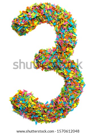 Big colourful number three / digit 3 isolated on white background
