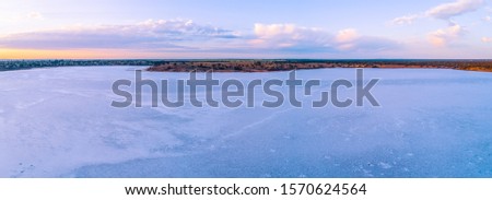 Scenic pink salt lake at dawn in Australia - aerial panorama