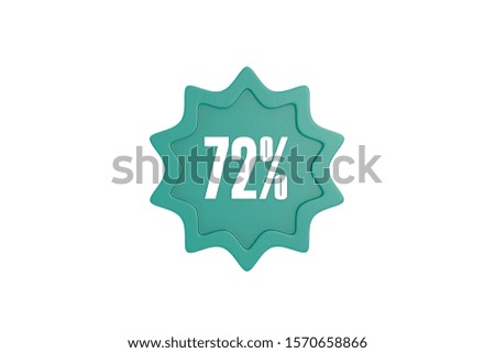 72 percent in teal color star isolated on white background, 3d illustration.