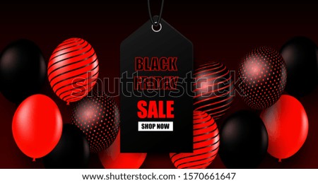 Black Friday Sale . Design with black, red balloons on black background .Vector. illustration.