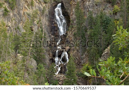 Mountain waterfall surrounded by a forest green vegetation