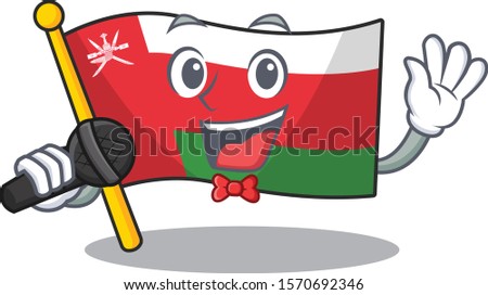cartoon Singing flag oman while holding the mic