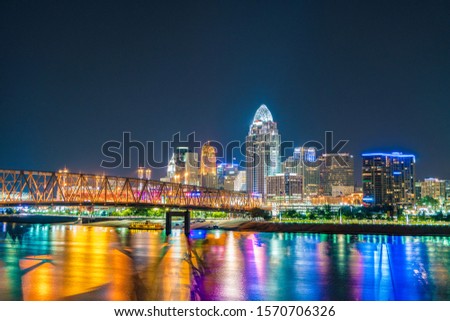 Cincinnati Ohio Skyline Seen From Newport Kentucky
