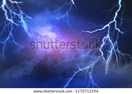 Lightning, thunder cloud dark cloudy sky  Royalty-Free Stock Photo #1570712596