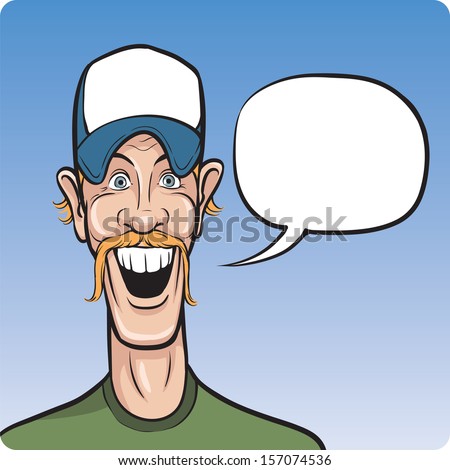 Vector illustration of cartoon smiling man in baseball cap. Easy-edit layered vector EPS10 file scalable to any size without quality loss. High resolution raster JPG file is included. Royalty-Free Stock Photo #157074536