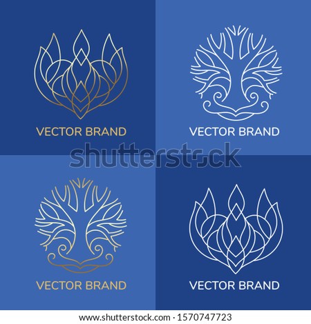 Natural, Tree and leaf logo design template, Linear minimal style vector design for eco, cosmetic and beauty brand identity.
