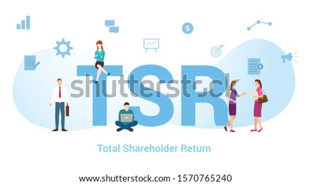 tsr total shareholder return concept with big word or text and team people with modern flat style - vector