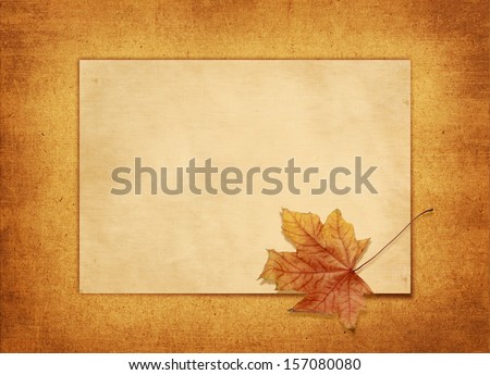 Dried maple leaf on craft paper background. Fall background.