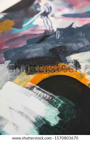 Colorful abstraction acrylic painting. Lines, circles, layers
