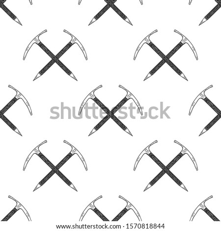Hand Drawn Crossed Ice Axes Seamless Pattern. Mountaineering Tools. Vector illustration