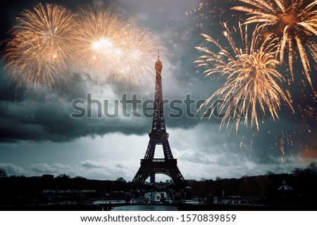 Eiffel tower with fireworks, celebration of the New Year in Paris, France