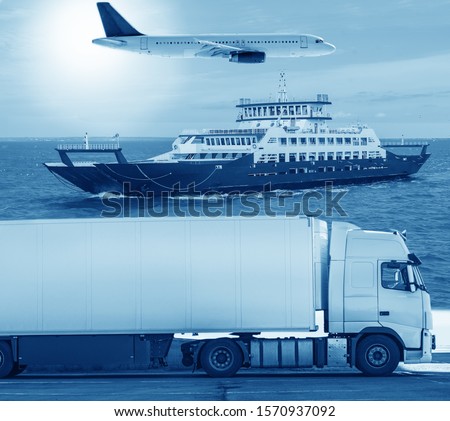 Conceptual transportation by various means of transport on roads by water and by air