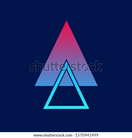Geometric logo.Neon colors sacred geometry icon isolated on dark background.Overlapping decor elements.Structural design graphic shape.Branding concept sign.Triangle emblem style art.