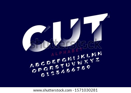 Cut style font design, alphabet letters and numbers, vector illustration Royalty-Free Stock Photo #1571030281
