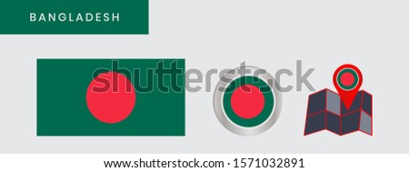 The flag of Bangladesh is horizontally isolated in official colors, map pins, like the original