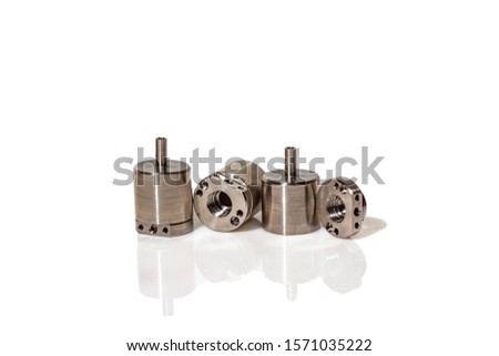Stainless steel cases for directing the laser beam. on white background