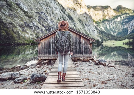 Young hiker in the national park. Obersee, Germany