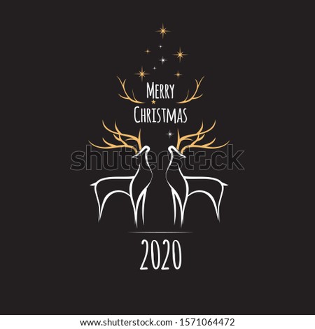 Black elegant Christmas card with reindeer