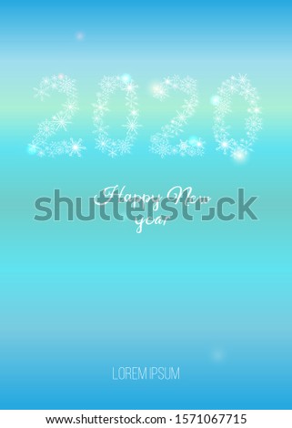 Stylish vector illustration with snowflakes and digits 2020 on blue background. For greeting cards, poster, cover, web and advertising banner, flyer, mailing, postcard, package design.