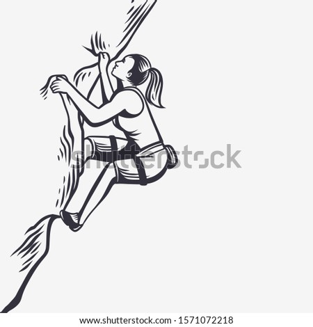 women rock climber athlete vintage illustration