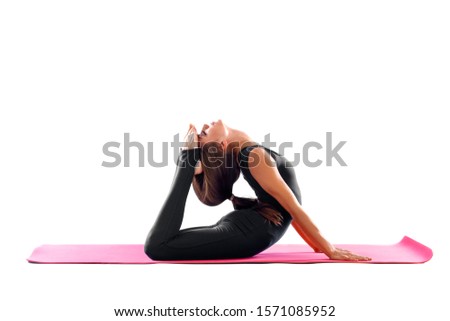 Sporty Young Woman Doing Yoga Exercises Isolated At White Background. Healthy Lifestyle Theme