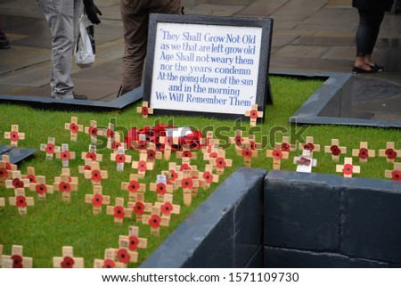 Remembrance Day (Armistice Day) Crosses at Bath Abbey, parish church of the Church of England and former Benedictine monastery in Bath, Somerset, United Kingdom, Europe
