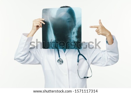 X-ray medical gown woman stethoscope isolated background