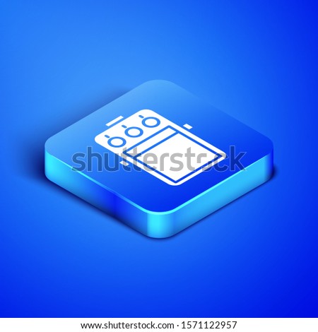 Isometric Guitar pedal icon isolated on blue background. Musical equipment. Blue square button. Vector Illustration