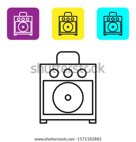 Black line Guitar amplifier icon isolated on white background. Musical instrument. Set icons colorful square buttons. Vector Illustration
