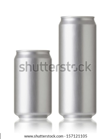 330 and 500 ml. aluminum cans, Realistic photo image. Blank can with copy space, ideal for beer, lager, alcohol, soft drink, soda, lemonade, cola, energy drink, juice, water etc.  