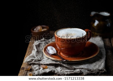 Coffee cup cappuccino with cinnamon, vintage style effect picture