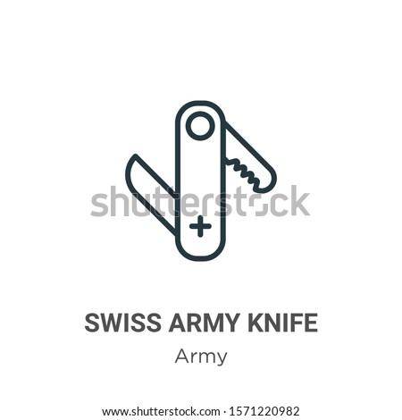 Swiss army knife outline vector icon. Thin line black swiss army knife icon, flat vector simple element illustration from editable army concept isolated on white background Royalty-Free Stock Photo #1571220982