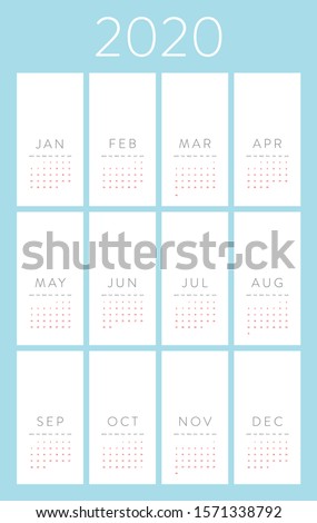 calendar 2020 template in custom size. All day is holiday Royalty-Free Stock Photo #1571338792