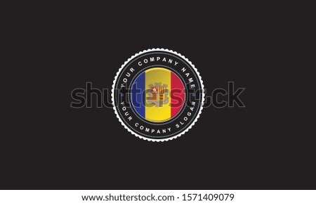 logo design with Andorra concept in circle. Red,Yellow and Blue Badge Vintage and premium