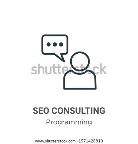 Seo consulting outline vector icon. Thin line black seo consulting icon, flat vector simple element illustration from editable seo concept isolated on white background Royalty-Free Stock Photo #1571428810