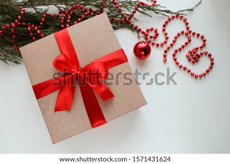 christmas present concept. gift box with surprise, the envelope and space for text