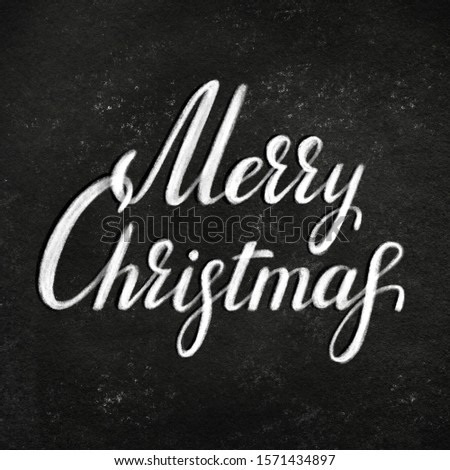 Merry  Christmas sign on chalkboard,  chalk lettering,  greeting card template, banner concept