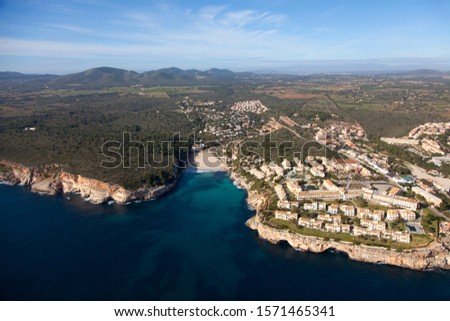 Aerial View of Platja Romántica, Majorca, Balearic Island,  Spain.