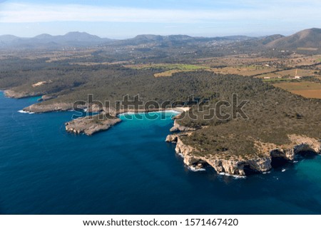 Aerial View  of  Cala Varques, Majorca, Balearic Island,  Spain.