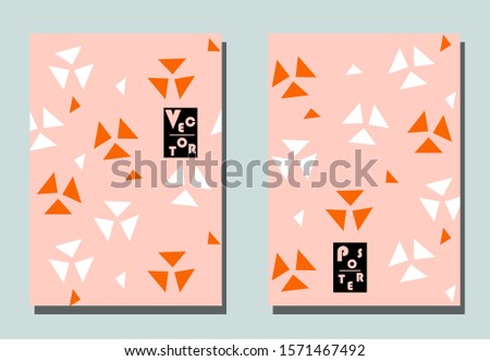 Trendy cover with graphic shapes - abstract triangles. Two modern vector flyers in avant-garde  style. Geometric wallpaper for business brochure, cover design. 