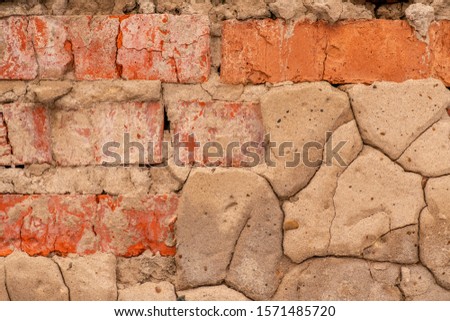 High resolution of macro. Abstract background texture of an old wall made of cement, concrete and brick. 